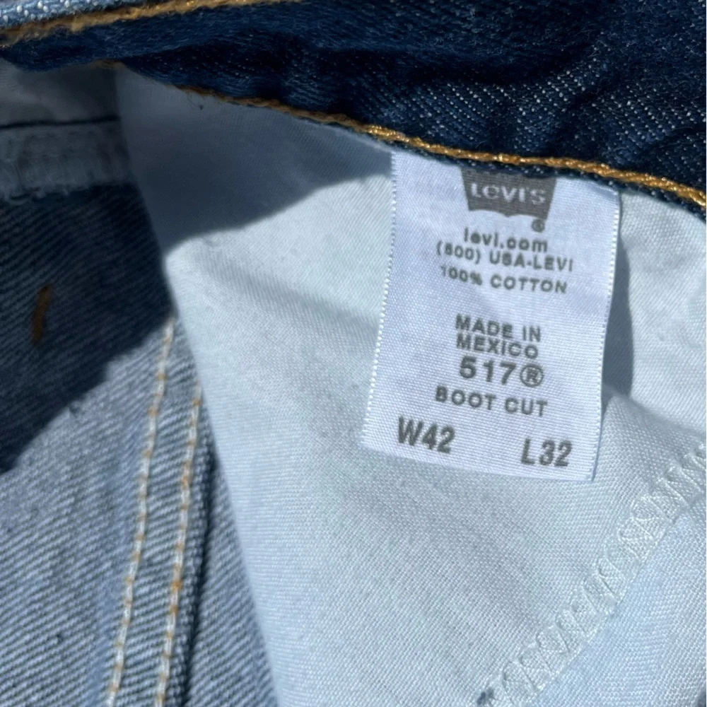 Men’s Levi's 517 Jeans Blue Denim Solid 42x32 Relaxed Bootcut Wide Y2K Oversized